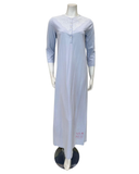 Iora Lingerie Powder Blue Lace Neck Detail Button Down 100% Organic Cotton Nightgown