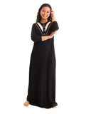 Chicolli N5023-23A Black Color Inset  Bamboo Cotton Button Down Nightgown myselflingerie.com