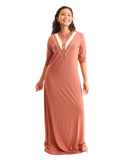 Chicolli N5023-23A Withered Rose Color Inset Bamboo Cotton Button Down Nightgown myselflingerie.com