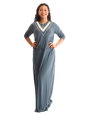 Chicolli N5023-23B Denim Blue Color Inset Bamboo Cotton Nursing Nightgown myselflingerie.com