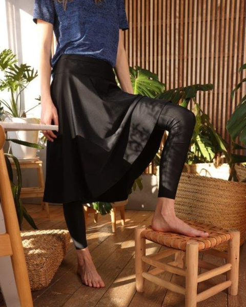 Seashells S6834 Black Swim Skirt with Long Leggings myselflingerie.com