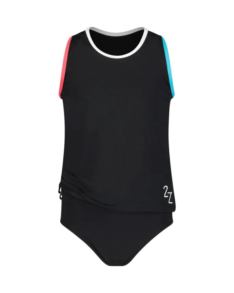 Flamingo 2ZBM Black Multi 2 Piece Girl's Bathing Suit with Shorts myselflingerie.com