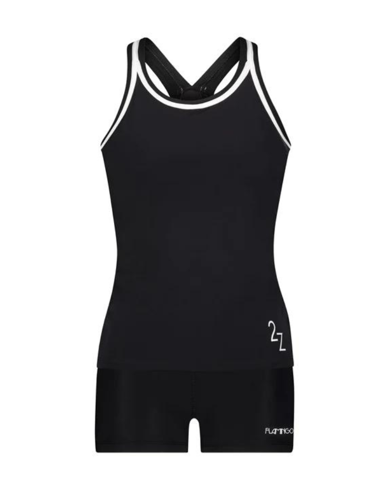 Flamingo 2ZBW Black White Trim 2 Piece Teen's Bathing Suit Tank with Shorts myselflingerie.com