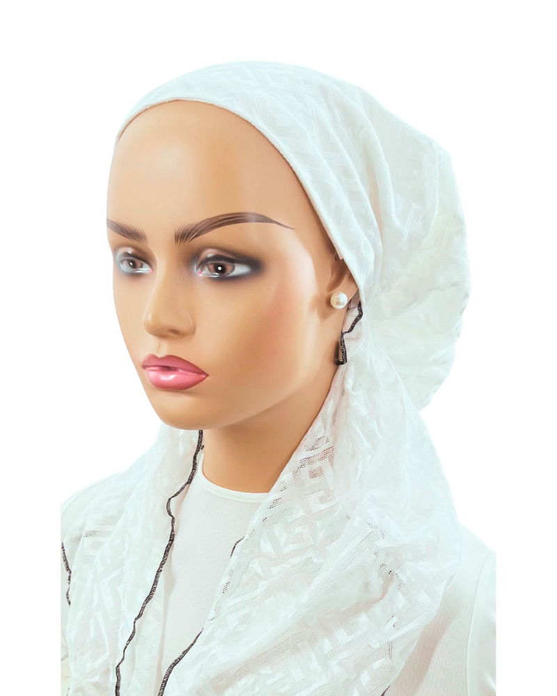 Ahead P2112-23 White with Black Stitching Angular Pre-Tied Bandanna myselflingerie.com