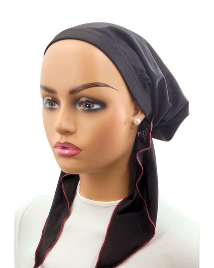 Ahead P2163-23 Black/Ruby Stitching Classic Swim Pre-Tied Bandanna myselflingerie.com