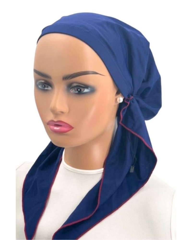 P2163-23 Ink Blue w/ Ruby Stitching Classic Swim Pre-Tied Bandanna