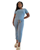 Plush Blue Grey Modal Short Sleeved Pajamas Set myselflingerie.com