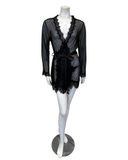 Oh La La Cheri 94-11136 Black Whip Eyelash Sheer Lace Robe with G-String myselflingerie.com