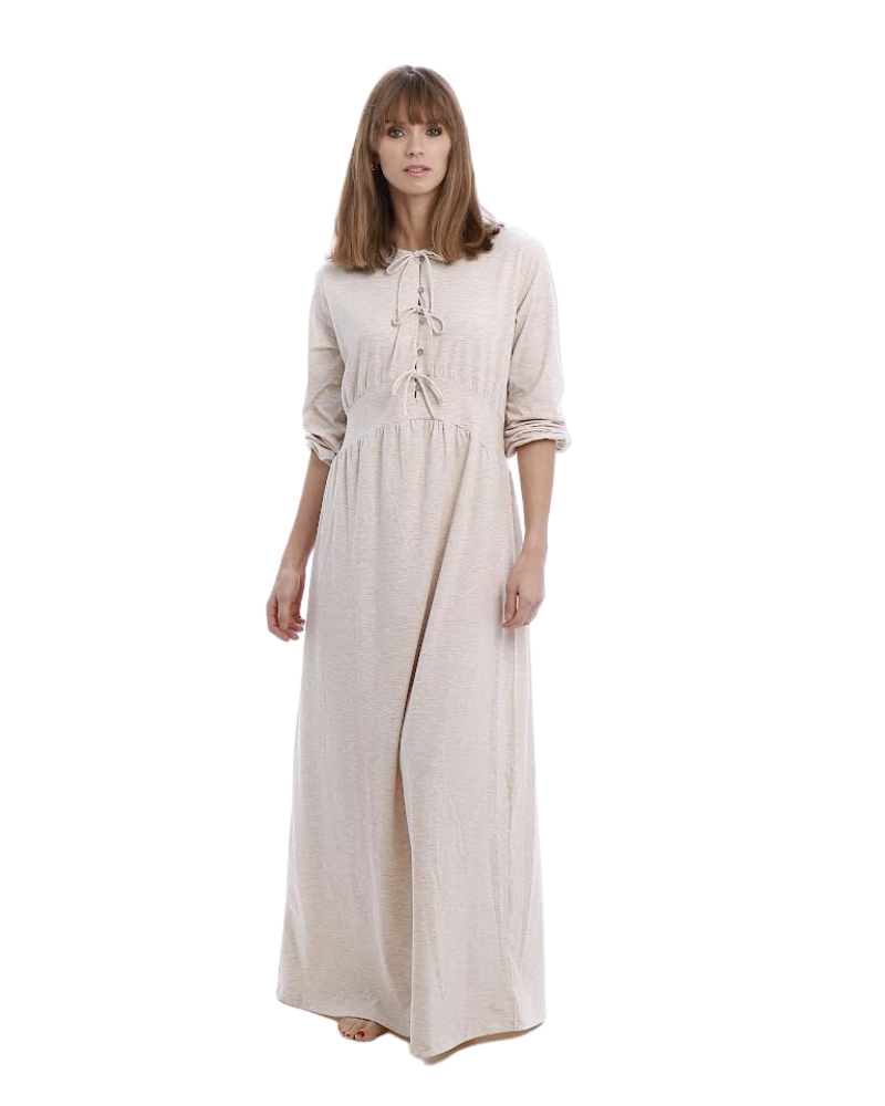 Rojo London Lotte Morning Grey Bow Button Down Modal Nightgown myselflingerie.com