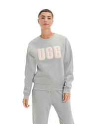 UGG 1123718 Grey Heather/Sonora Fuzzy Logo Crewneck Sweater myselflingerie.com