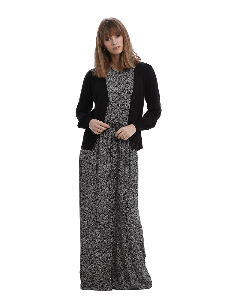 Rojo London Nova Printed Button Down Waisted Nightgown & Cardigan Set myselflingerie.com