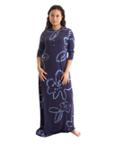 Chicolli N5026-23A Blue Hibiscus Print Bamboo Cotton Button Down Nightgown myselflingerie.com