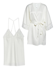 Q81117+Q81118 Kylie Charmeuse Ivory Chemise & Wrap Set