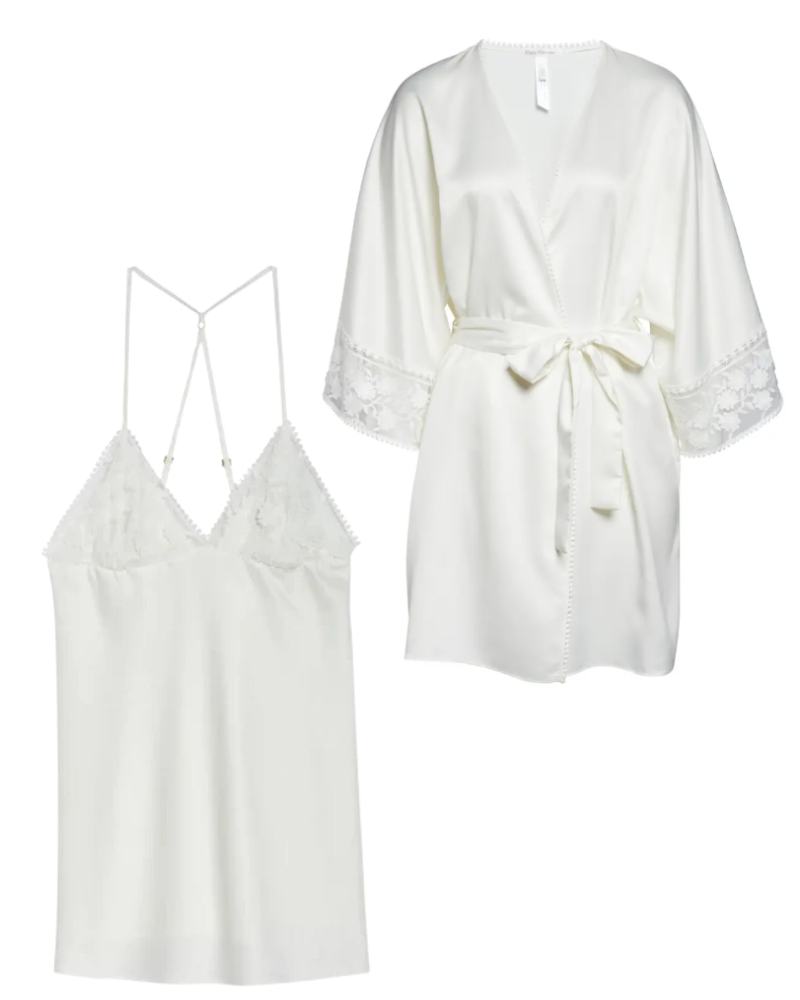 Q81117+Q81118 Kylie Charmeuse Ivory Chemise & Wrap Set
