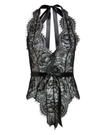 Oh La La Cheri Black Eyelash Lace Halter Teddy with Ties