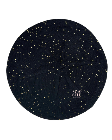 Atifa AT53BKGL Black/Gold Foil Dots Lined Knit Chenille myselflingerie.com