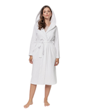 Oh! Zuza White Ribbed Knee Length Cotton Terry Wrap Robe