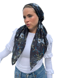 Scarf Bar Black Mockingbird Floral Classic Pre-Tied Bandanna with Full Grip myselflingerie.com