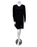 Jackie O'Loungewear NGHTSHRT-BLK Black V Neck Lace Long Sleeves Modal Nightshirt myselflingerie.com