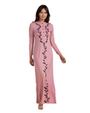 Ellwi 811-PK Pink Leaf Print Button Down Cotton Nightgown myselflingerie.com