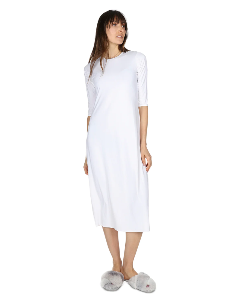 Me Moi CSP504-48 White Bonded 3/4 Sleeve Shell Dress 48" myselflingerie.com