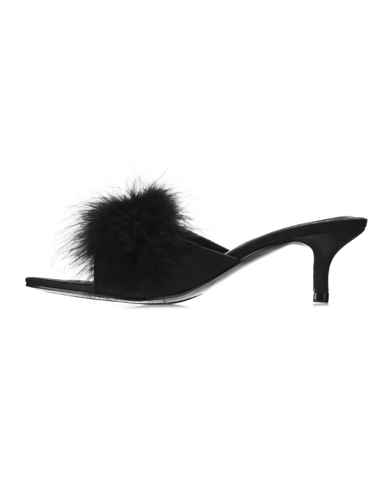 Love Moi LOV8500 Black Mona Marabou Hard Sole Slippers myselflingerie.com