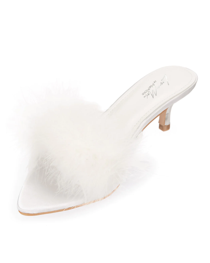 Love Moi LOV8500 White Mona Marabou Hard Sole Slippers myselflingerie.com