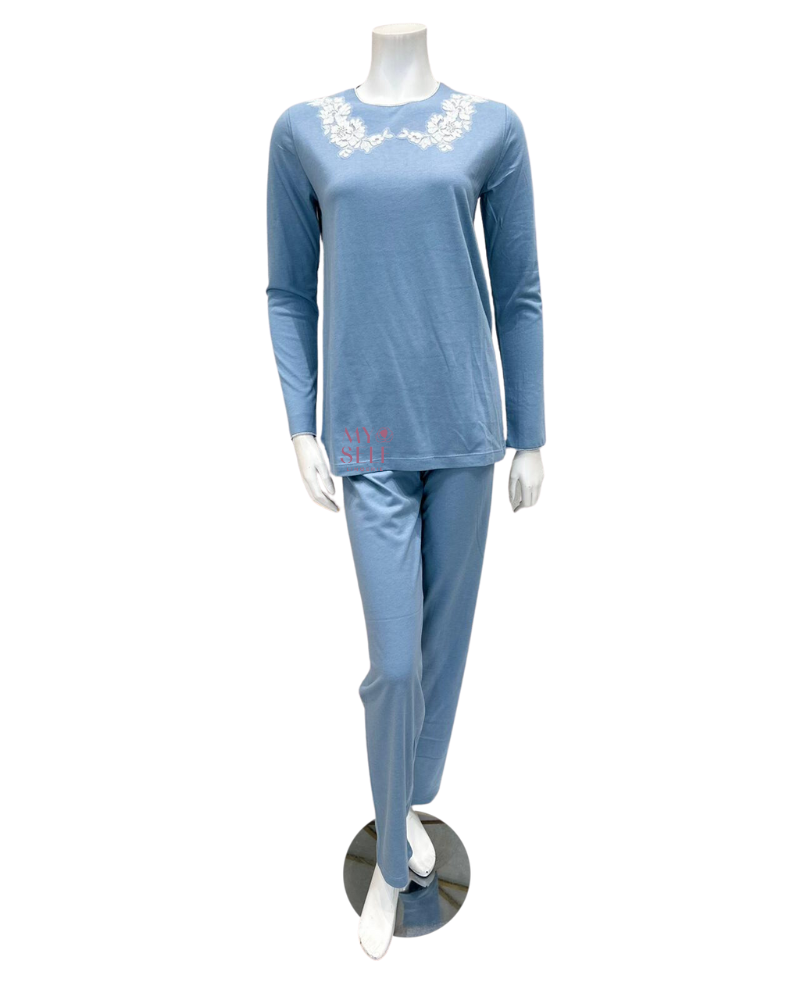 Iora Lingerie 23507 Powder Blue Lace Applique Modal Pajamas Set myselflingerie.com