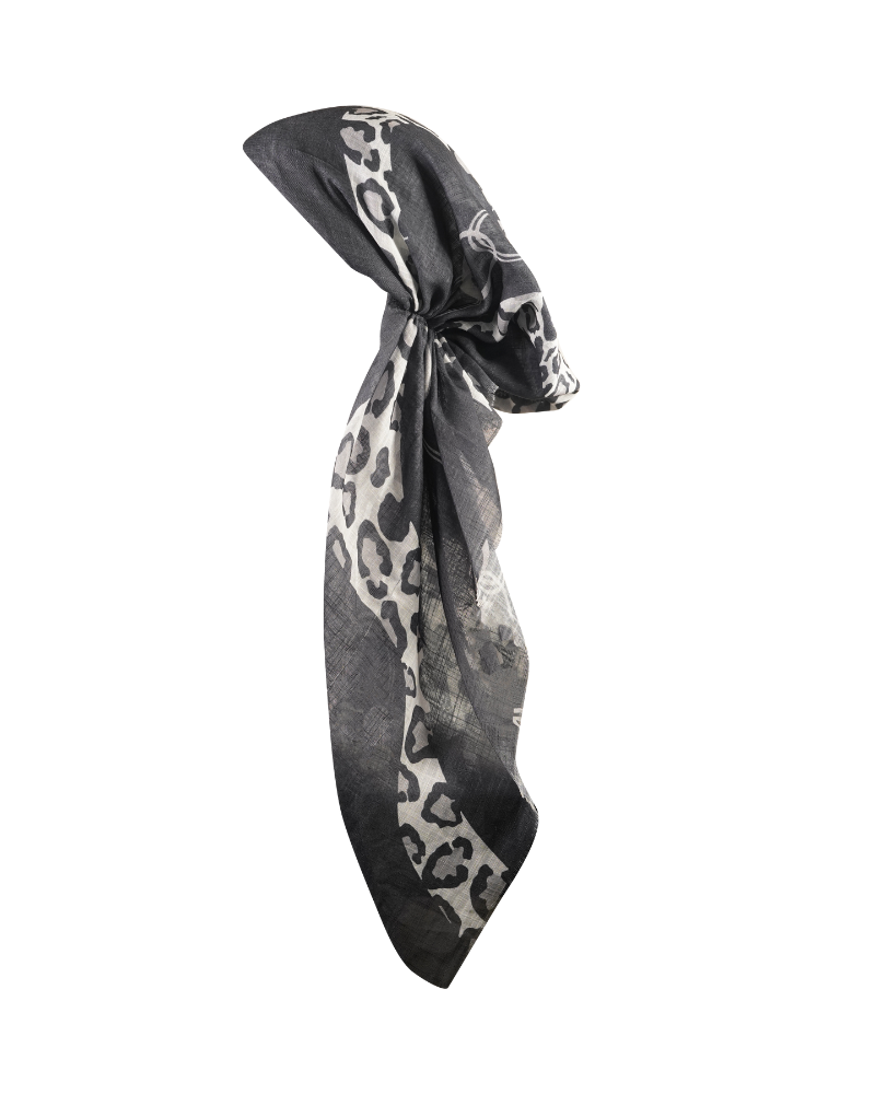 Revaz HS518A/E Black & Grey Chain Leopard Adjustable Pre-Tied Bandanna with Velvet Grip myselflingerie.com