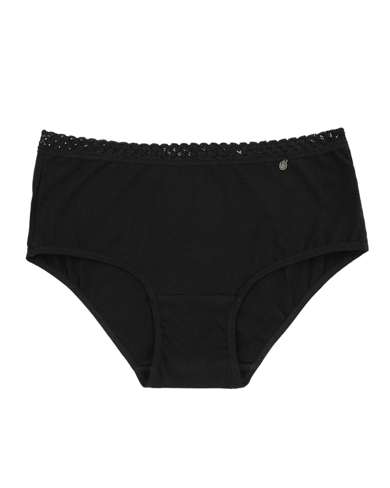 Buttermint BU501BK Black Lace Trimmed Cotton Hipsters 3 Pack myselflingerie.com