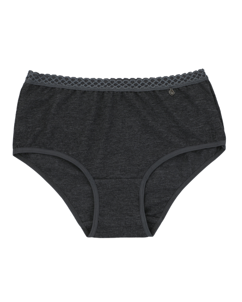Buttermint BU501CG Charcoal Grey Lace Trimmed Cotton Hipsters 3 Pack myselflingerie.com