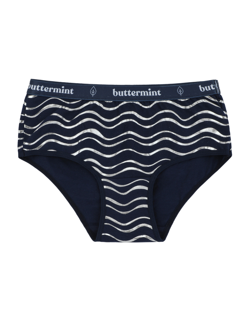 Buttermint HIP-WVE-DN Silver Waves Denim Cotton Teen Hipsters 3 Pack myselflingerie.com