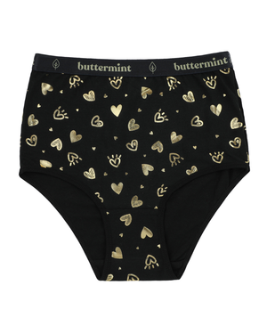 Buttermint Gold Hearts Black Cotton Teen Briefs 3 Pack