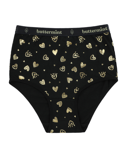 Buttermint BR-HRT-BK Gold Hearts Black Cotton Teen Briefs 3 Pack myselflingerie.com
