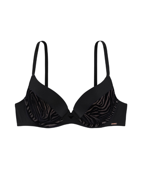 Dorina FXPG0010 Black Velvet Zebra Stripes Sonder Push Up Underwire Bra myselflingerie.com