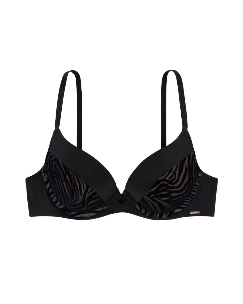 Dorina FXPG0010 Black Velvet Zebra Stripes Sonder Push Up Underwire Bra myselflingerie.com