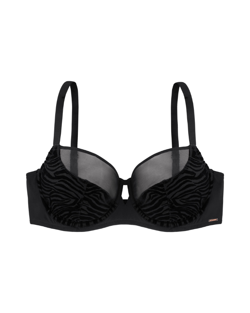 Dorina FXWB0014 Black Velvet Zebra Stripes Sonder Underwire Bra myselflingerie.com