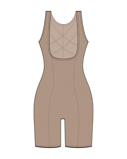 Gemsli SW0063 Beige Open Bust Powermesh Bodysuit with Legs myselflingerie.com