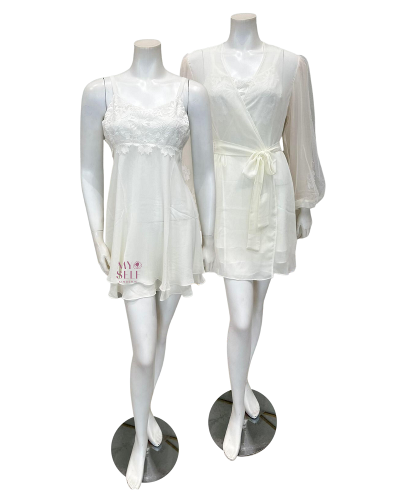 Rya Collection 786 + 787 Ivory Beloved Chiffon Chemise & Wrap Robe Set myselflingerie.com