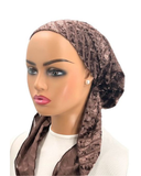 P2174-24 Rose Taupe Sheer Striped Velour Pre-Tied Bandanna