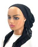 P2168-24 Black Lacy Pre-Tied Bandanna