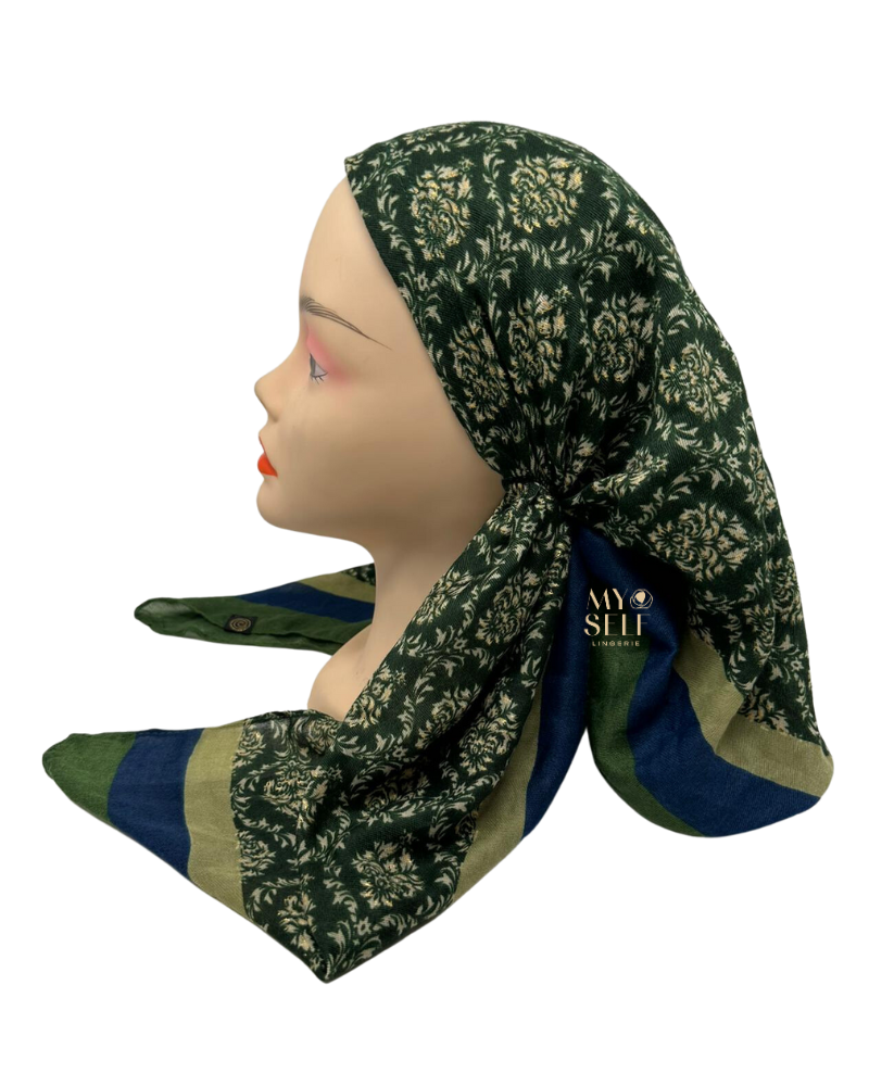 Cherie SP262GN Green Metallic Emblem Pre-Tied Open Back Bandanna myselflingerie.com