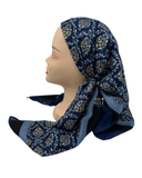 SP262BL Blue Metallic Emblem Pre-Tied Open Back Bandanna