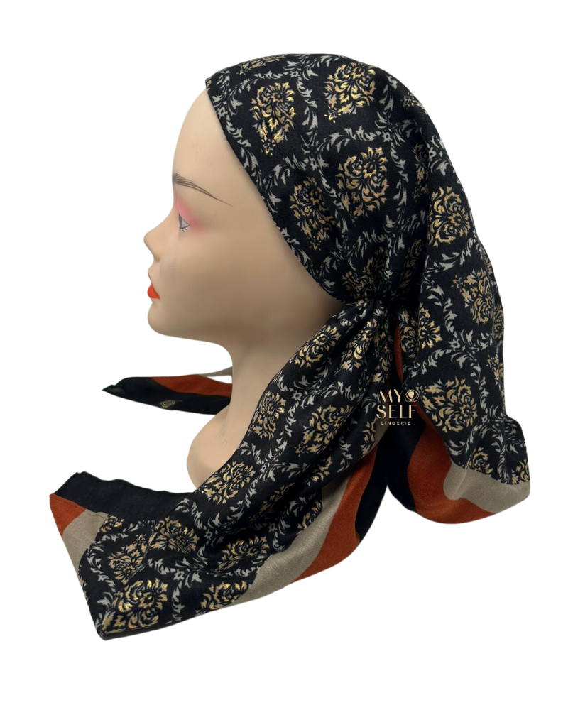 Cherie SP262BK Black Metallic Emblem Pre-Tied Open Back Bandanna myselflingerie.com