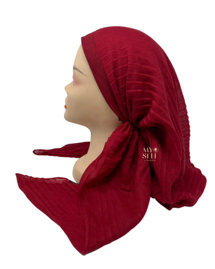 Cherie SP243BR Brick Red Pleated Pre-Tied Open Back Bandanna myselflingerie.com