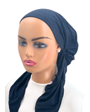 P2222-24 Black/Blue Pencil Striped Pre-Tied Bandanna