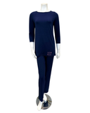 Oh! Zuza Navy Swirl Design Lace Trimmed Modal Pajamas Set