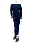 Oh! Zuza Navy Swirl Design Lace V Neck Modal Pajamas Set