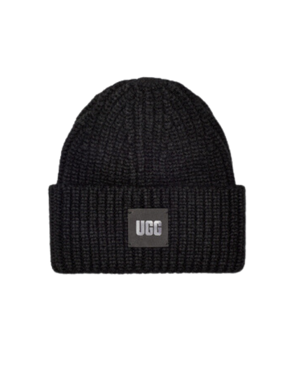 UGG 20061 Black Chunky Rib Knit Beanie with Logo myselflingerie.com