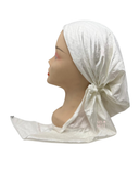 Ahead White w/ Black Trim Lustrious Pre-Tied Long Tail Bandanna